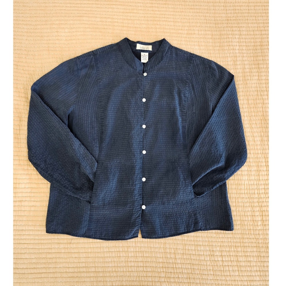 Linden Hill Grey Black 100% Silk Mandarin Collar Quiet Luxury Shacket XL